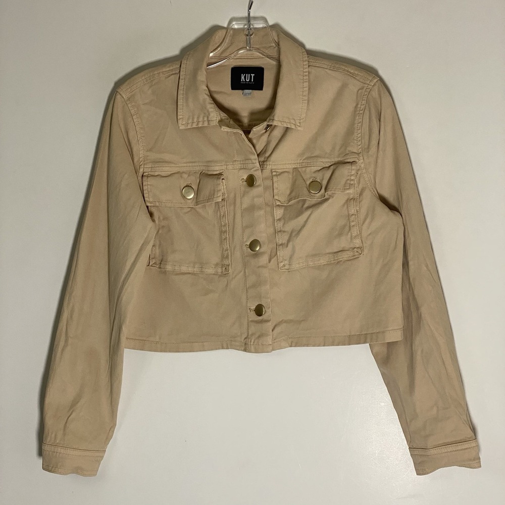 Kut from the Kloth Denim Jacket Womens Small Beige Cropped Casual Trucker Hippie